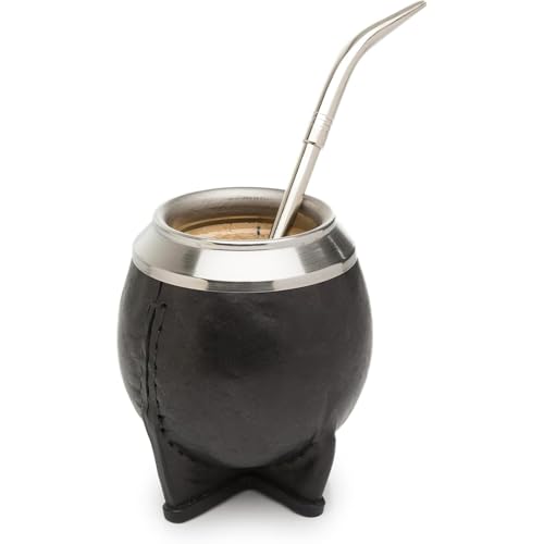 THEARG Yerba Mate Gourd Set with Stainless Steel Straw | Handmade Leather Yerba Mate Cup and Bombilla Set from Argentina - Beach Essentials - Idea for Gifts | Travel Cup Mate - Image 1