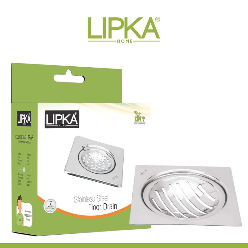 Lipka LIPKA Pack of 2 Eon Square Flat Cut with Classic Jali Floor Drain Premium Stainless Steel 5 x 5 Inches - Image 3