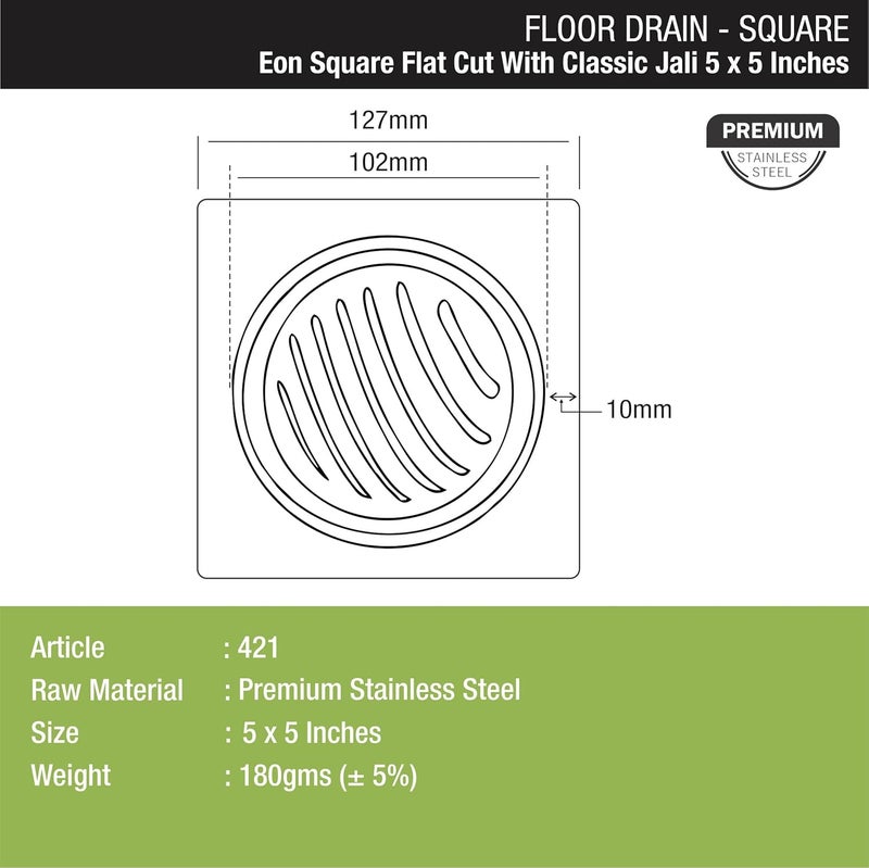 Lipka LIPKA Pack of 2 Eon Square Flat Cut with Classic Jali Floor Drain Premium Stainless Steel 5 x 5 Inches - Image 2