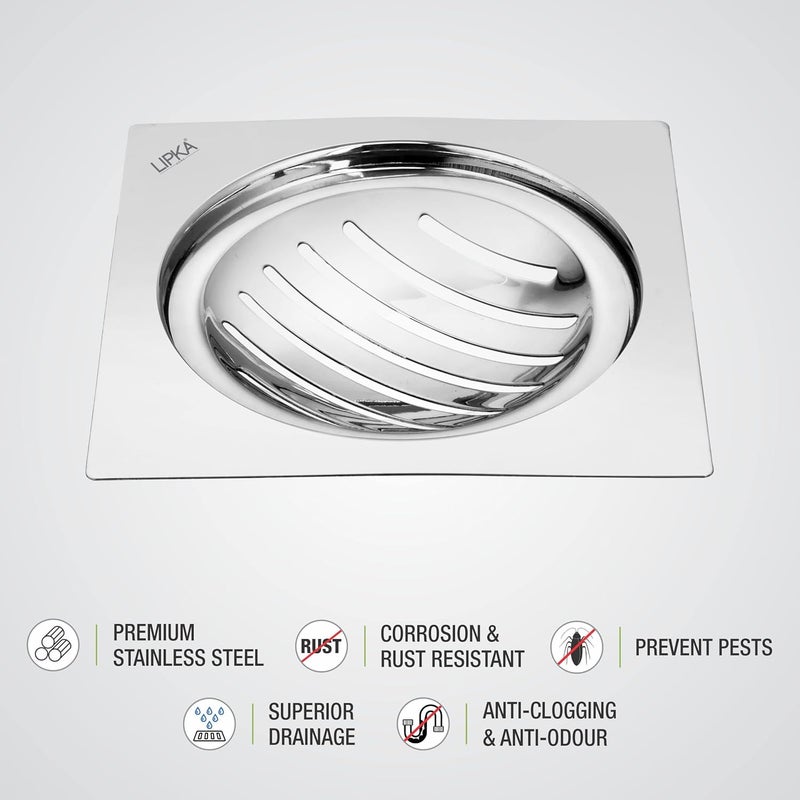 Lipka LIPKA Pack of 2 Eon Square Flat Cut with Classic Jali Floor Drain Premium Stainless Steel 5 x 5 Inches - Image 4