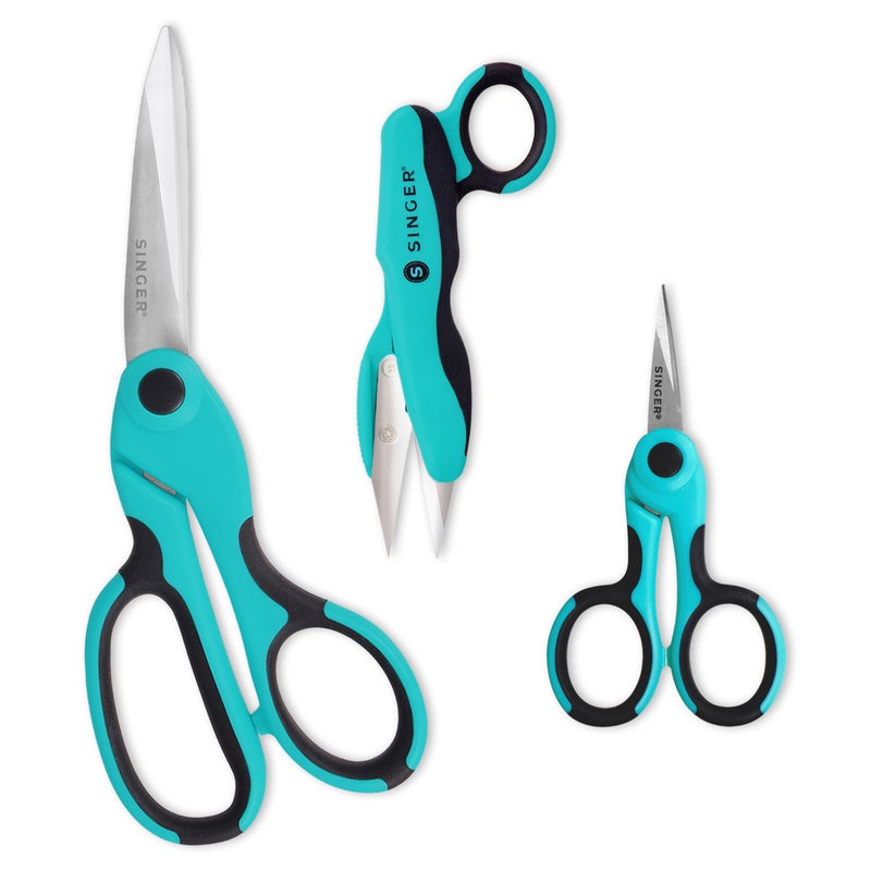 SINGER ProSeries Sewing Scissors Bundle 85 Heavy Duty Fabric 45 Detail Embroidery 5 Thread Snips With Comfort Grip Teal