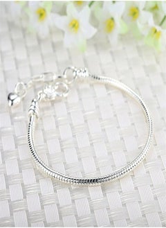 ORiTi White Silver Plated Heart Lobster European Snake Chain Bracelets fit Charm Beads 6.3"  - Image 1