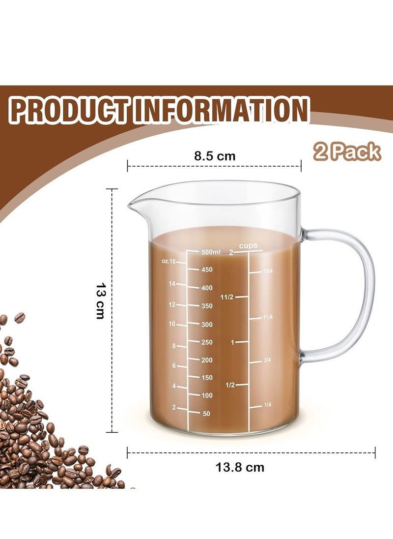 XiuWoo - Glass Measuring Cup with Insulate Handle 2 Pack 500 ML V Shaped Spout High Borosilicate Three Scales OZ for Kitchen Restaurant Home Easy to Read - Image 1