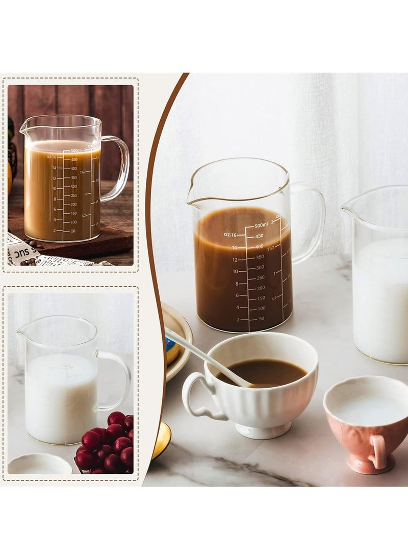 XiuWoo - Glass Measuring Cup with Insulate Handle 2 Pack 500 ML V Shaped Spout High Borosilicate Three Scales OZ for Kitchen Restaurant Home Easy to Read - Image 1