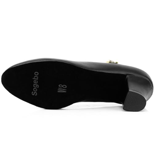 Sogebo Women's Character Shoes Wedding Ankle Strap Heels Latin Dance Pumps, Black 5.5 M US - Image 4