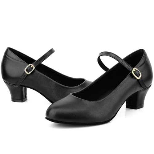Sogebo Women's Character Shoes Wedding Ankle Strap Heels Latin Dance Pumps, Black 5.5 M US - Image 2