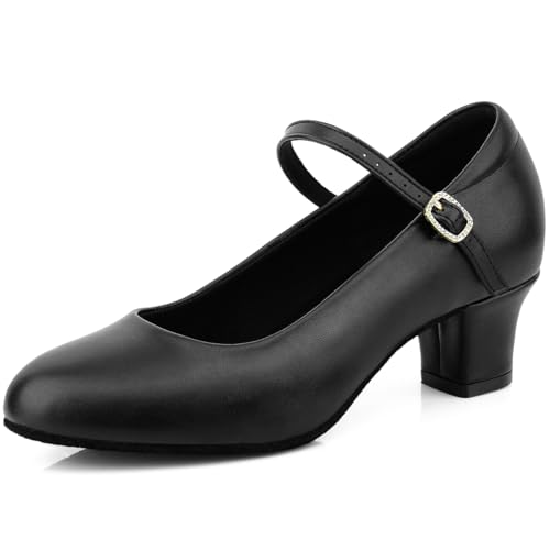 Sogebo Women's Character Shoes Wedding Ankle Strap Heels Latin Dance Pumps, Black 5.5 M US - Image 1
