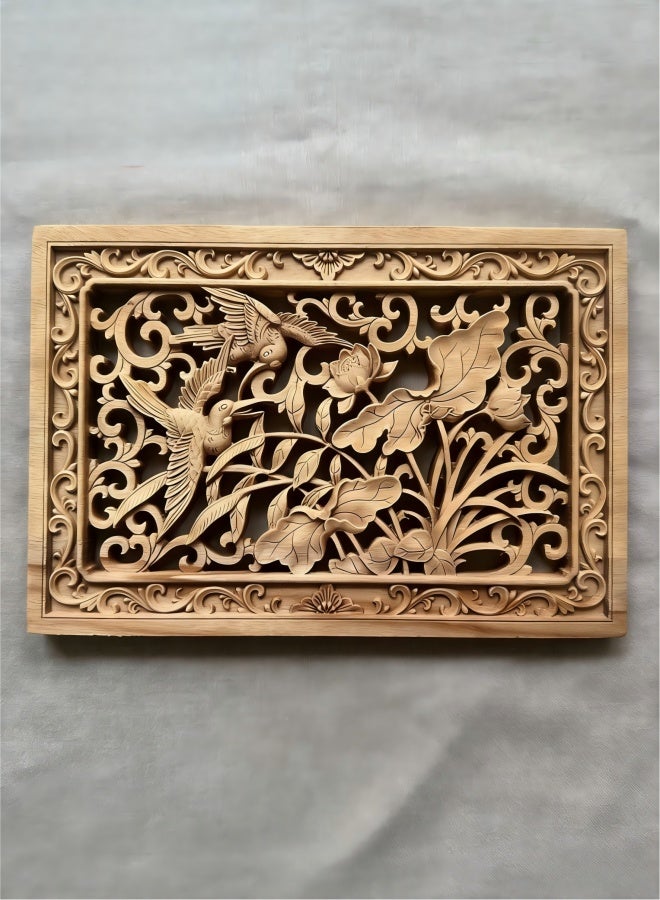 Large Carved Wood Wall Panel. Floral Wood Carved Wall Decor. Size 13"x8"x0.5" (Dark Brown) - Image 2