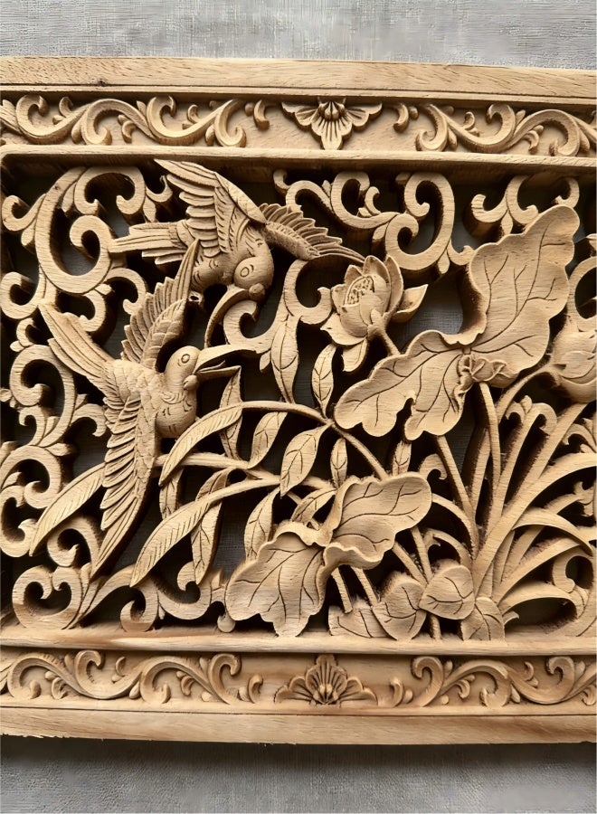 Large Carved Wood Wall Panel. Floral Wood Carved Wall Decor. Size 13"x8"x0.5" (Dark Brown) - Image 3