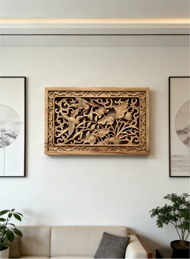 Large Carved Wood Wall Panel. Floral Wood Carved Wall Decor. Size 13"x8"x0.5" (Dark Brown) - Image 4