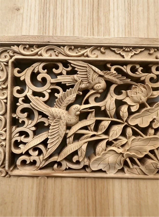 Large Carved Wood Wall Panel. Floral Wood Carved Wall Decor. Size 13"x8"x0.5" (Dark Brown) - Image 5