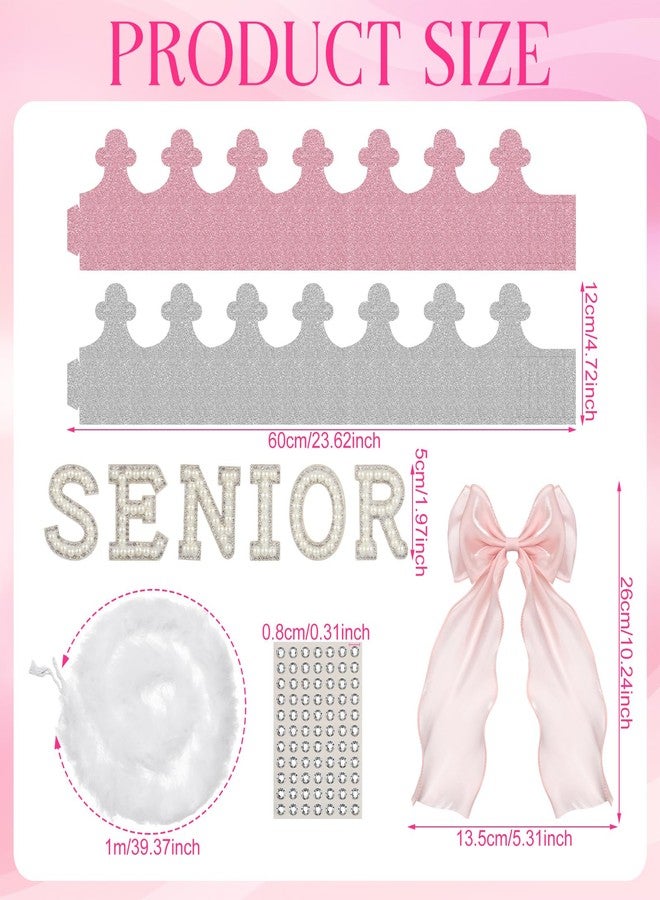 Suncalla Graduation Senior Crown Craft Kit, Make Your Own Pink Sliver Crown Hats with Rhinestone Stickers White Feather Strip Pink Bow Clip DIY Set for Class of 2026 Celebrations Grad Party Supplies - Image 2