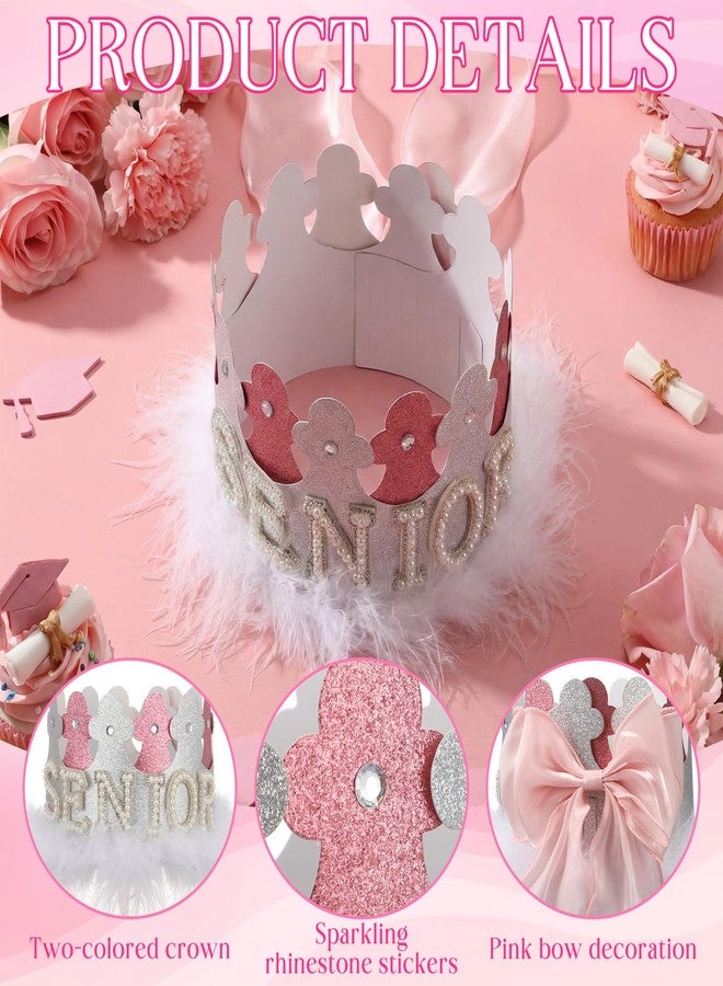 Suncalla Graduation Senior Crown Craft Kit, Make Your Own Pink Sliver Crown Hats with Rhinestone Stickers White Feather Strip Pink Bow Clip DIY Set for Class of 2026 Celebrations Grad Party Supplies - Image 3