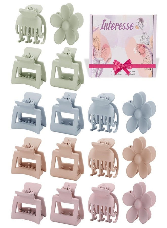 Interesse 16 PCS Small Claw Clips for Thin Thick Hair, 4 Shapes Small Hair Clips, Cute Flower Claw Clips for Women Girls, Mini Hair Clips for Kids, Hair Accessories, Macaroon Colors - Image 1