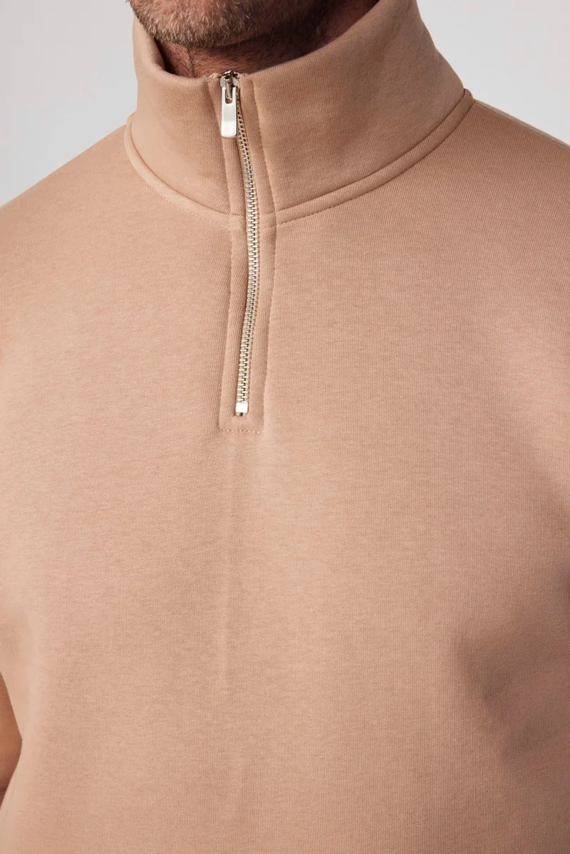 Tudors Cotton Stand Collar Zippered Stone Unisex Sweatshirt