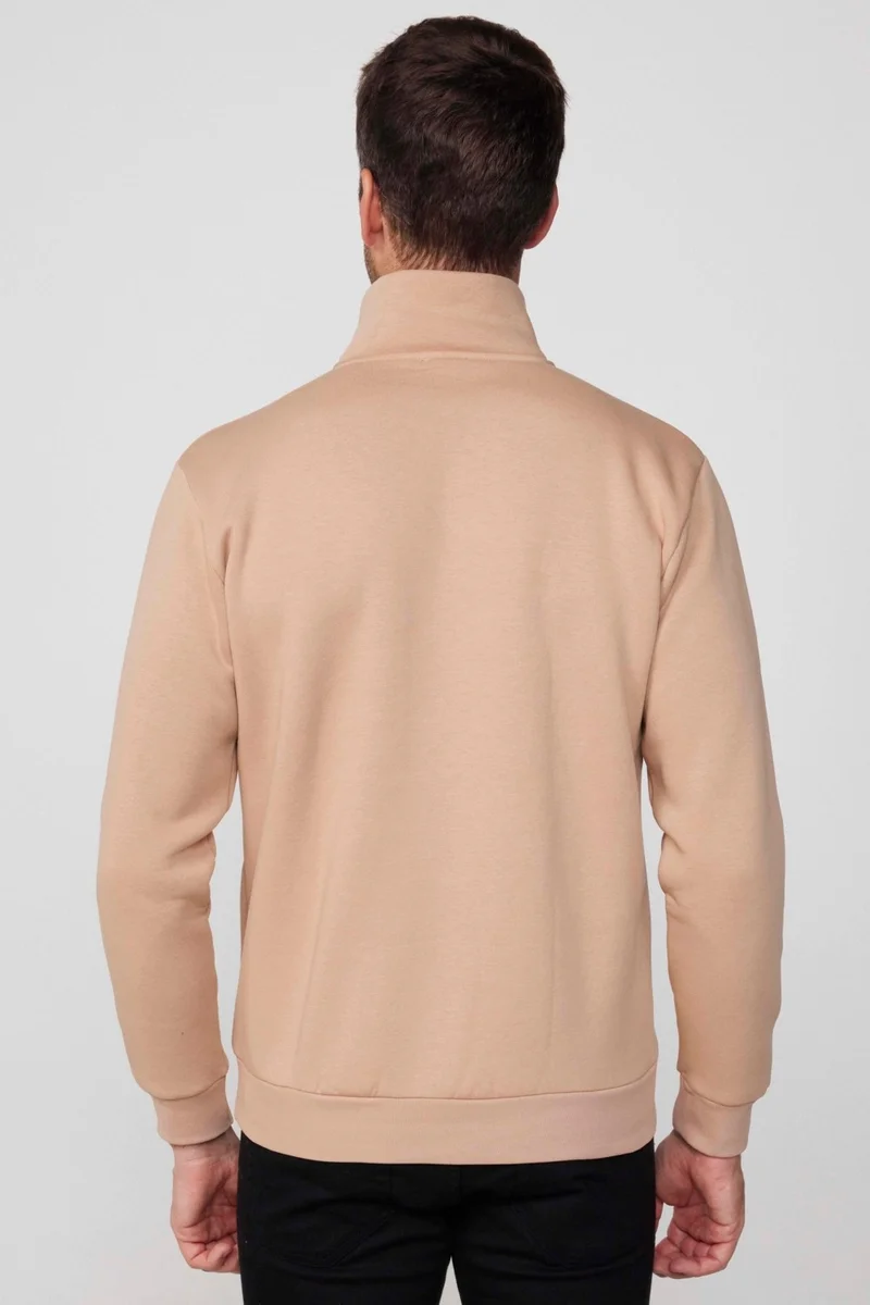 Tudors Cotton Stand Collar Zippered Stone Unisex Sweatshirt