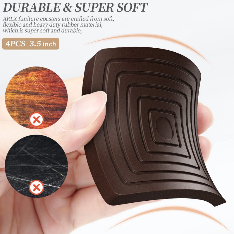 ARLX Furniture Coasters Caster Cups Rubber 3.5 Inch Square No Slip Pads Hardwood Floors Protectors-For Furniture Legs Sofa Bed Piano Chair Feet Prevent Sliding Stoppers (4 Brown Square 3.5 Inch) - Image 5