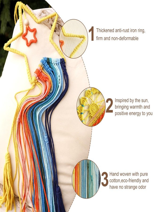 Artilady 3 Pack Macrame Hanging Tapestry Wall Art Set Boho Woven Tapestries Sun Moon Star Large Dream Catcher Coloful Wall Decor Bedroom Aesthetic Living Room Decor - Image 3