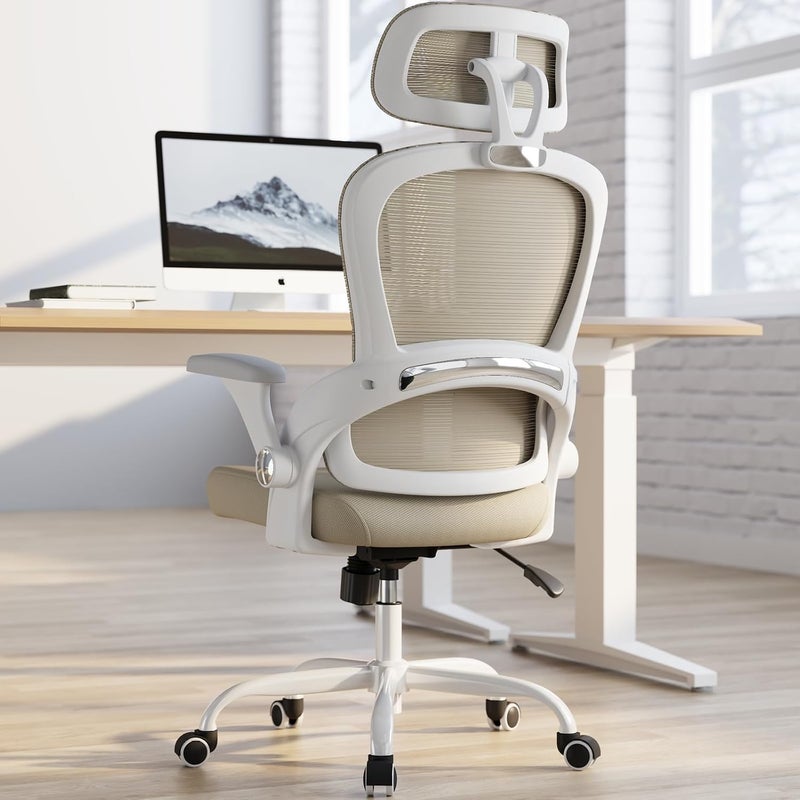 TRALT Office Chair - Ergonomic Office Chair with Back Support, Computer Chair - Home Office Desk Chairs, 330lbs Wide Seat Big and Tall Office Chairs with Headrest, Comfy Desk Chairs (Beige) - Image 1