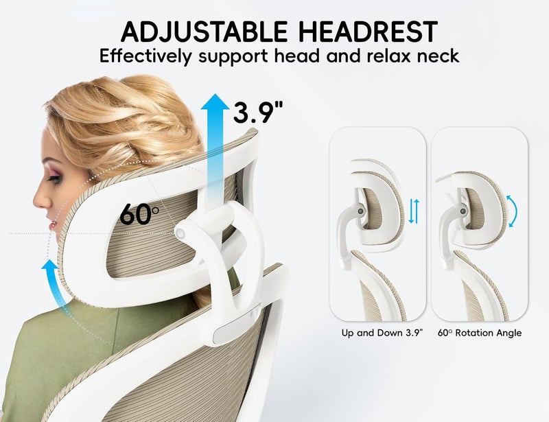 TRALT Office Chair - Ergonomic Office Chair with Back Support, Computer Chair - Home Office Desk Chairs, 330lbs Wide Seat Big and Tall Office Chairs with Headrest, Comfy Desk Chairs (Beige) - Image 3