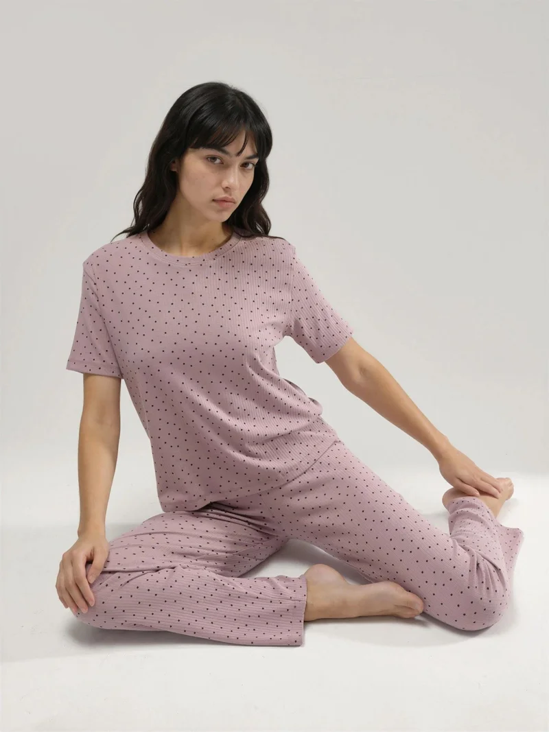 Hiccup Lilac Purple 100% Cotton Short Sleeve Pajama Set Ellie Collection for Women | Best Price UAE
