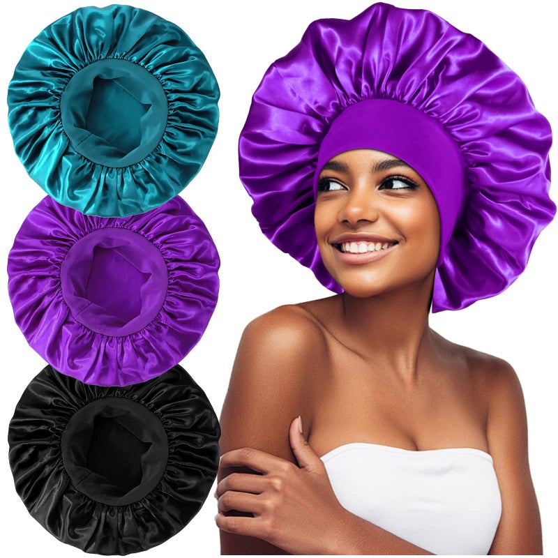 Heniho 3PCS Extra Large Satin shower caps - Image 1