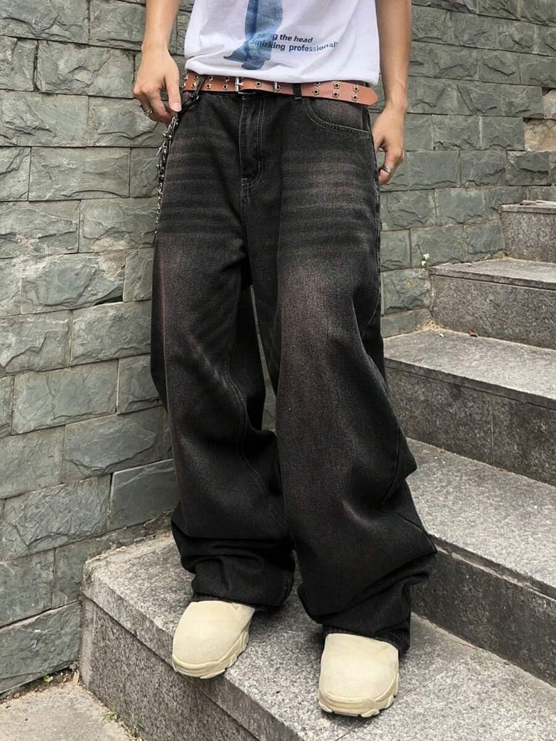 HUNGSON Mens Baggy Jeans for Men Women Wide Leg Denim Pants Casual Loose Fit Long Trousers Streetwear Hip Hop Jeans - Image 4