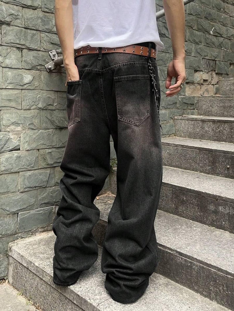 HUNGSON Mens Baggy Jeans for Men Women Wide Leg Denim Pants Casual Loose Fit Long Trousers Streetwear Hip Hop Jeans - Image 2