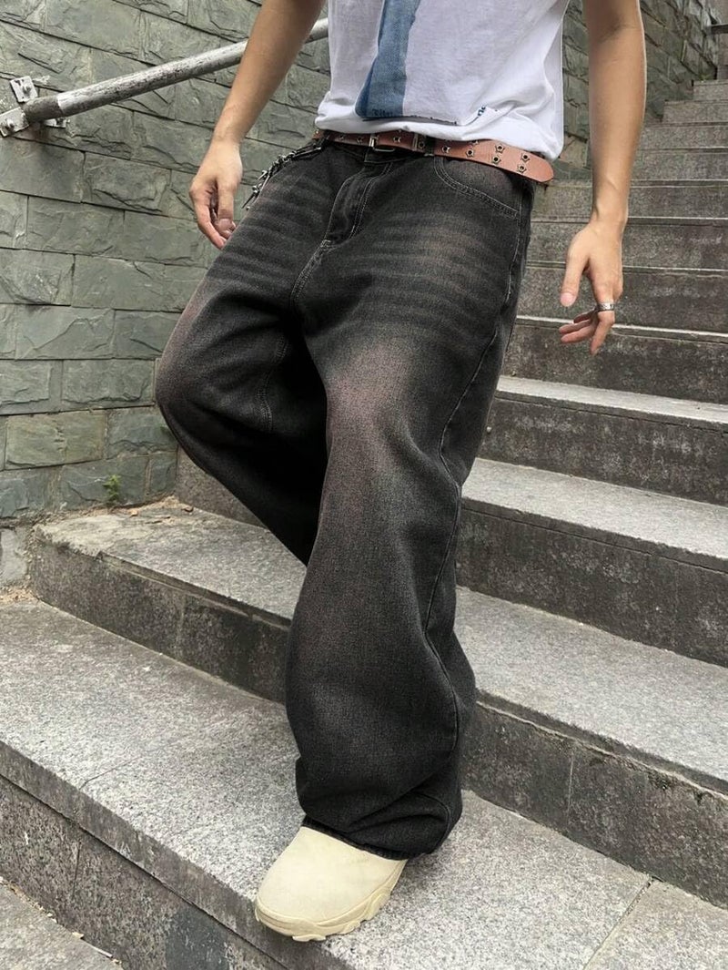 HUNGSON Mens Baggy Jeans for Men Women Wide Leg Denim Pants Casual Loose Fit Long Trousers Streetwear Hip Hop Jeans - Image 5