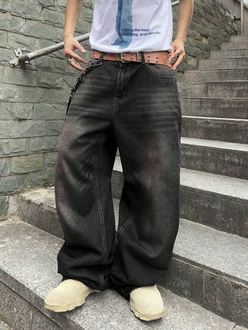 HUNGSON Mens Baggy Jeans for Men Women Wide Leg Denim Pants Casual Loose Fit Long Trousers Streetwear Hip Hop Jeans - Image 1
