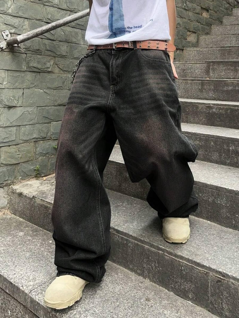 HUNGSON Mens Baggy Jeans for Men Women Wide Leg Denim Pants Casual Loose Fit Long Trousers Streetwear Hip Hop Jeans - Image 3