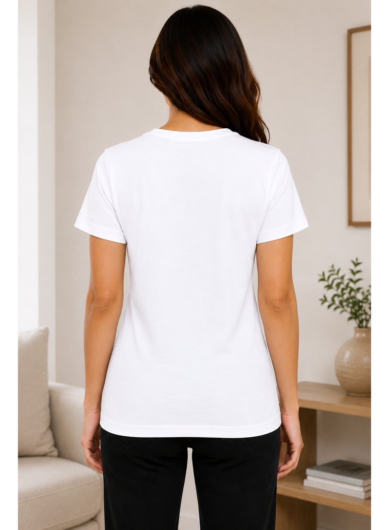 RSO Outfits Regular Fit Solid Cotton Half Sleeves Round Neck Women's T-Shirt White - Image 3