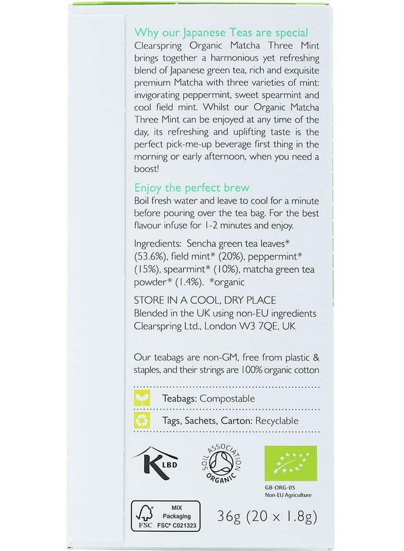 Clearspring Organic Japanese Matcha Three Mint Green Teabags 20 Sachets - Image 2