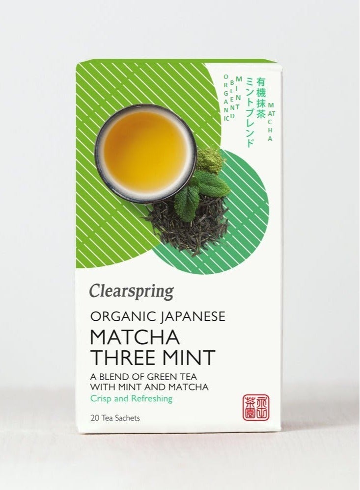 Clearspring Organic Japanese Matcha Three Mint Green Teabags 20 Sachets - Image 1