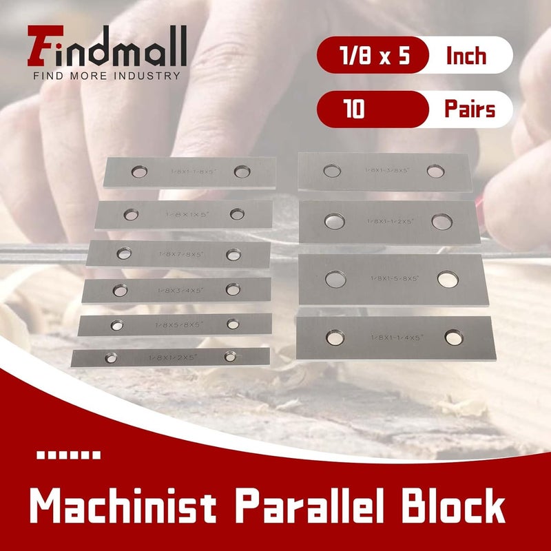 findmall 10 Pair 1/8 x 5 Accuracy Parallel Block Set 0.0002 Hardened Gage Gauge Tool Set - Image 2