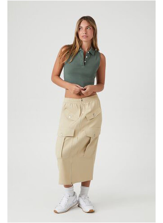 FOREVER 21 تنورة كارجو ميدي بسحاب أمامي  - Image 5