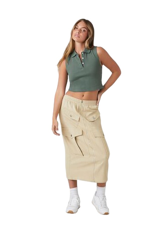 FOREVER 21 تنورة كارجو ميدي بسحاب أمامي  - Image 1
