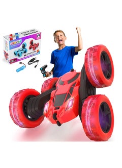 GRAFLO Remote Control Car Double Sided 360°Rotating 4WD RC Cars with Headlights 2.4GHz Electric Race Stunt Toy Car Off-Road Stunt Car Rechargeable Toy Cars for Boys (RED)  - Image 1