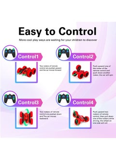 GRAFLO Remote Control Car Double Sided 360°Rotating 4WD RC Cars with Headlights 2.4GHz Electric Race Stunt Toy Car Off-Road Stunt Car Rechargeable Toy Cars for Boys (RED)  - Image 5