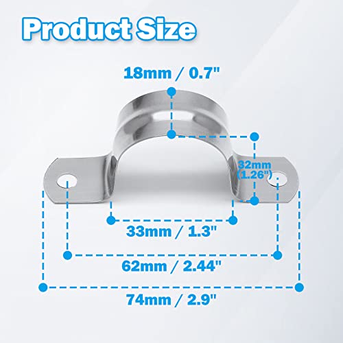 Uenhoy 50 Pcs 1-1/4" Stainless Steel Rigid Pipe Strap Clamps, M32 Two Hole Strap U Bracket Pipe Clamps Heavy Duty Conduit Clamps U-Shape Clamps for Conduit and Cables - Image 3