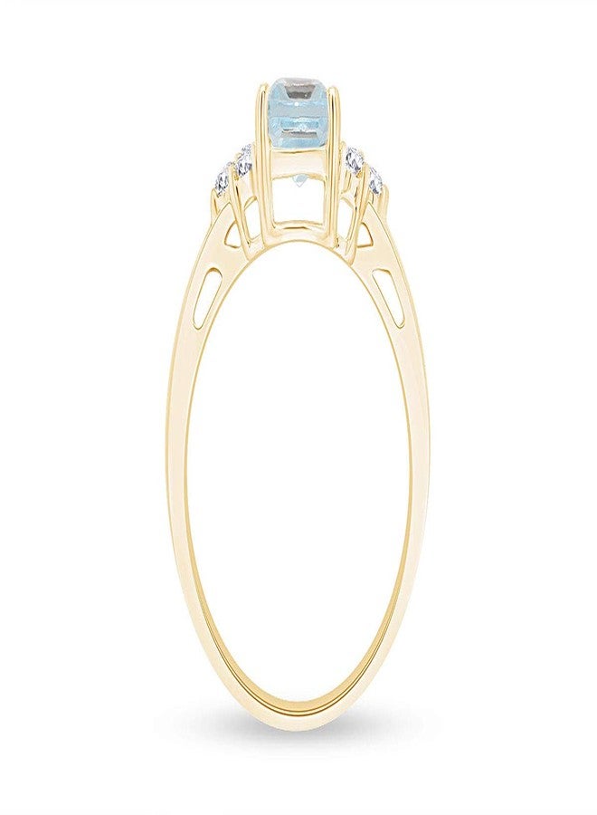 AFFY Solitaire Ring for Women 8X6MM Emerald Cut Simulated Blue Aquamarine with White Topaz Engagement Ring in 14K Yellow Gold Plated 925 Sterling Silver Jewelry Gift for Her Size-8 - Image 4
