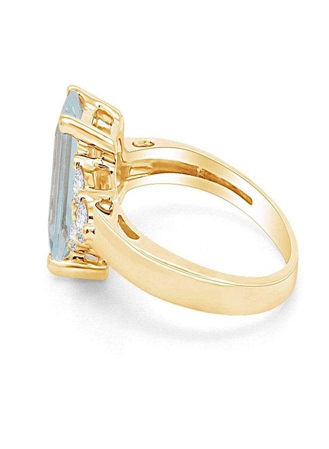 AFFY Solitaire Ring for Women 8X6MM Emerald Cut Simulated Blue Aquamarine with White Topaz Engagement Ring in 14K Yellow Gold Plated 925 Sterling Silver Jewelry Gift for Her Size-8 - Image 3