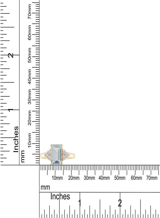 AFFY Solitaire Ring for Women 8X6MM Emerald Cut Simulated Blue Aquamarine with White Topaz Engagement Ring in 14K Yellow Gold Plated 925 Sterling Silver Jewelry Gift for Her Size-8 - Image 5