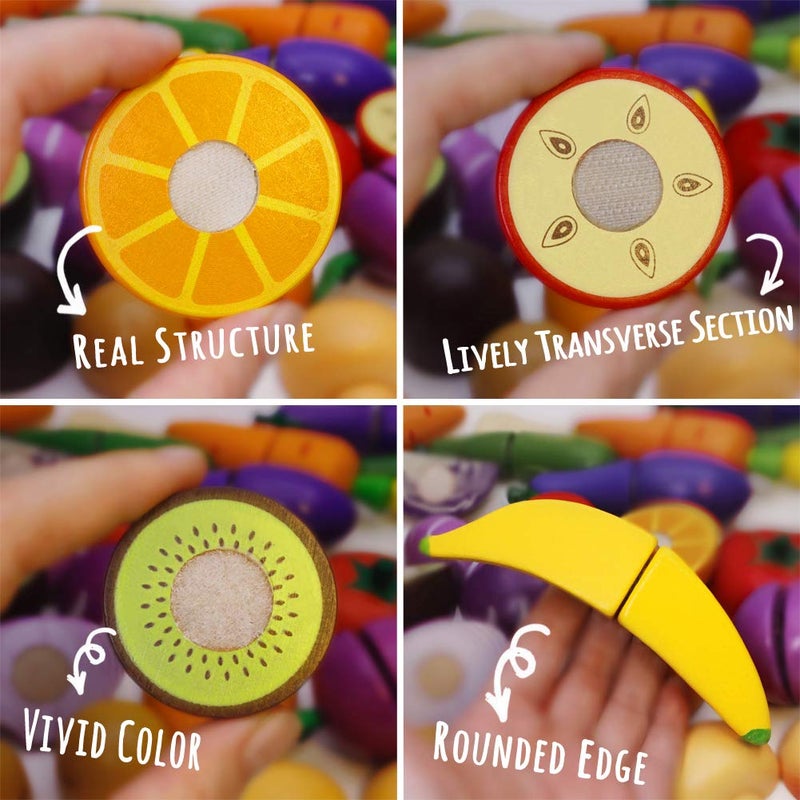 Airlab Wooden Play Food for Kids Kitchen Cutting Fruits Toys for Toddlers Pretend Vegetables Gift for Boys Girls Educational Toys - Image 3