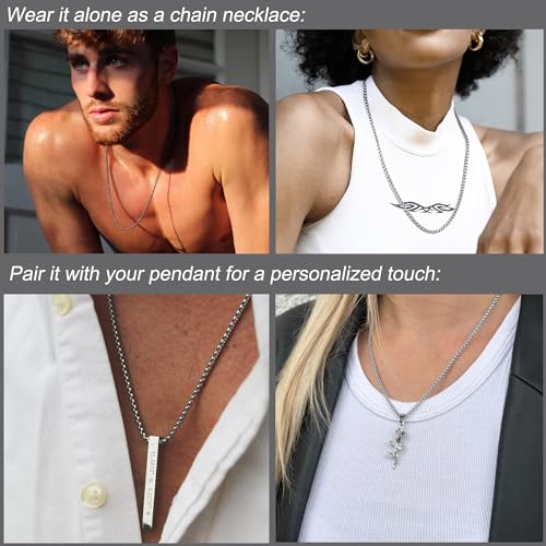 SANNYRA Silver Chain for Men - 3mm 20 Inches Stainless Steel Chains for Mens - Dog Tag Necklace for Pendant, Round Rolo Necklaces for Women - Image 2