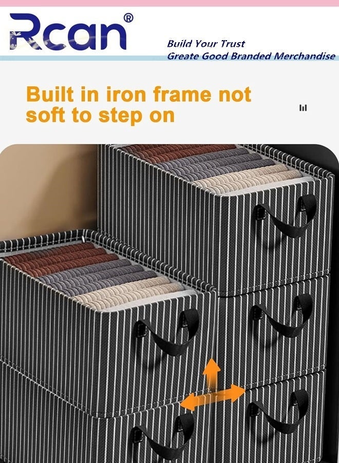 Rcan 3pcs Wardrobe Clothes Organizer Foldable Closet Storage Organizer with Steel Frame for Clothes Jeans Washable Closet Storage Boxes with Carrying Handles Cube Storage Bin for Home Bedroom Office - Image 4