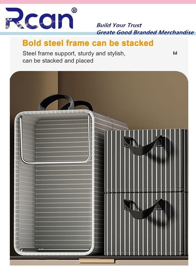 Rcan 3pcs Wardrobe Clothes Organizer Foldable Closet Storage Organizer with Steel Frame for Clothes Jeans Washable Closet Storage Boxes with Carrying Handles Cube Storage Bin for Home Bedroom Office - Image 3