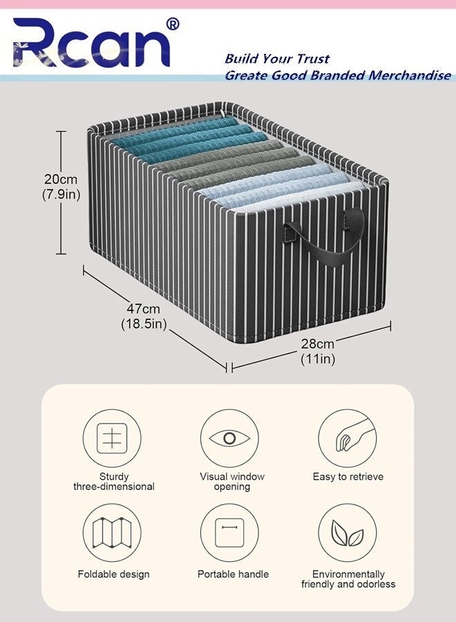 Rcan 3pcs Wardrobe Clothes Organizer Foldable Closet Storage Organizer with Steel Frame for Clothes Jeans Washable Closet Storage Boxes with Carrying Handles Cube Storage Bin for Home Bedroom Office - Image 5
