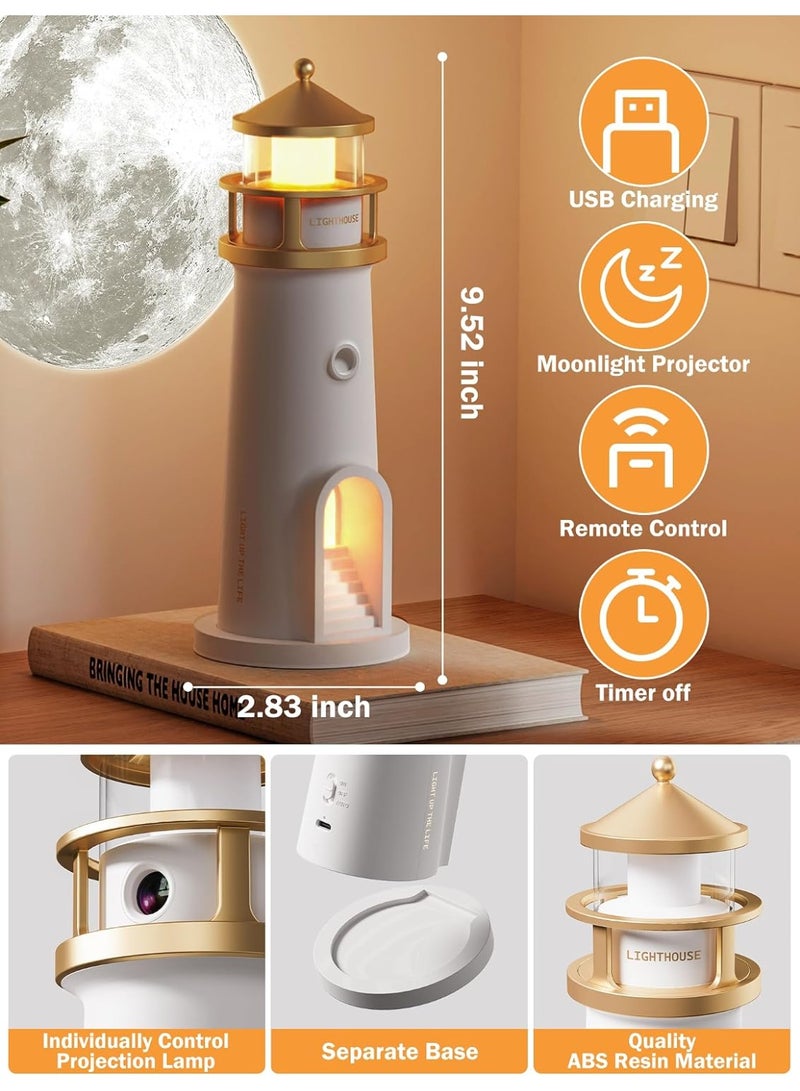 Kimaya Moon Lighthouse Projector Night Light With Remote Control - Rechargeable LED Galaxy Projector Table Lamp, Ambience Mood Lighting For Kids Bedroom, Nursery Decor, Birthday & Christmas Gift - Image 4