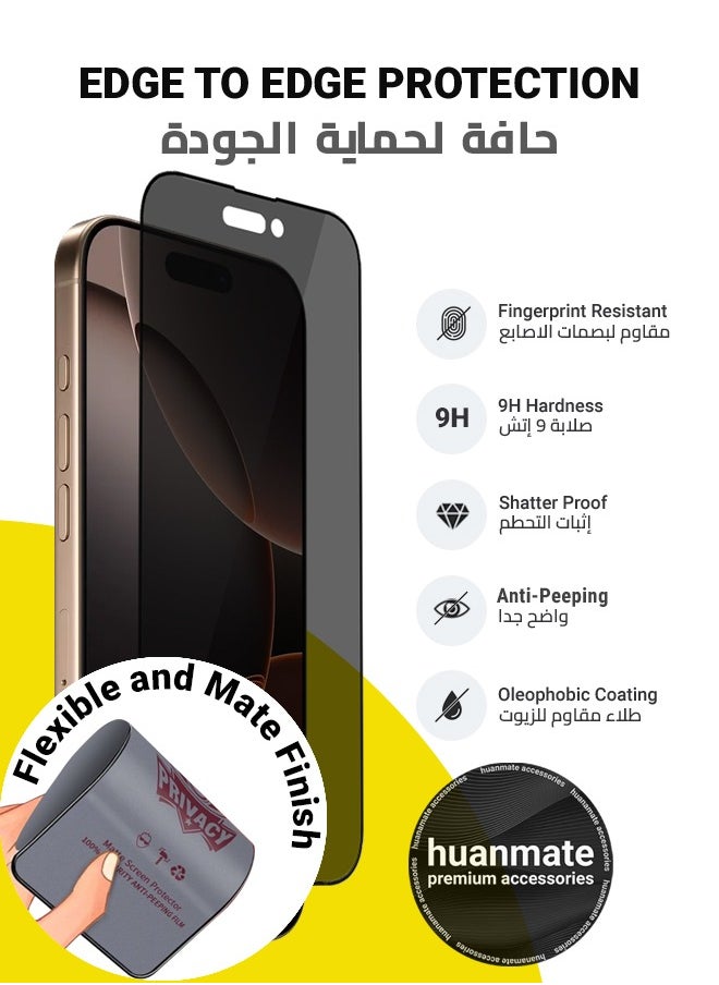 huanmate - Apple iPhone 16 Pro Max Privacy Screen Protector – Flexible Privacy Nano Ceramic, Anti-Peeping, Edge-to-Edge Coverage, High Transparency, Delicate Touch, Easy Installation - Image 1